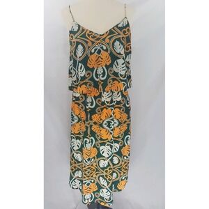 Womens Boho Tropical Leaf Print Maxi Dress Spaghetti Strap V Neck Layered
